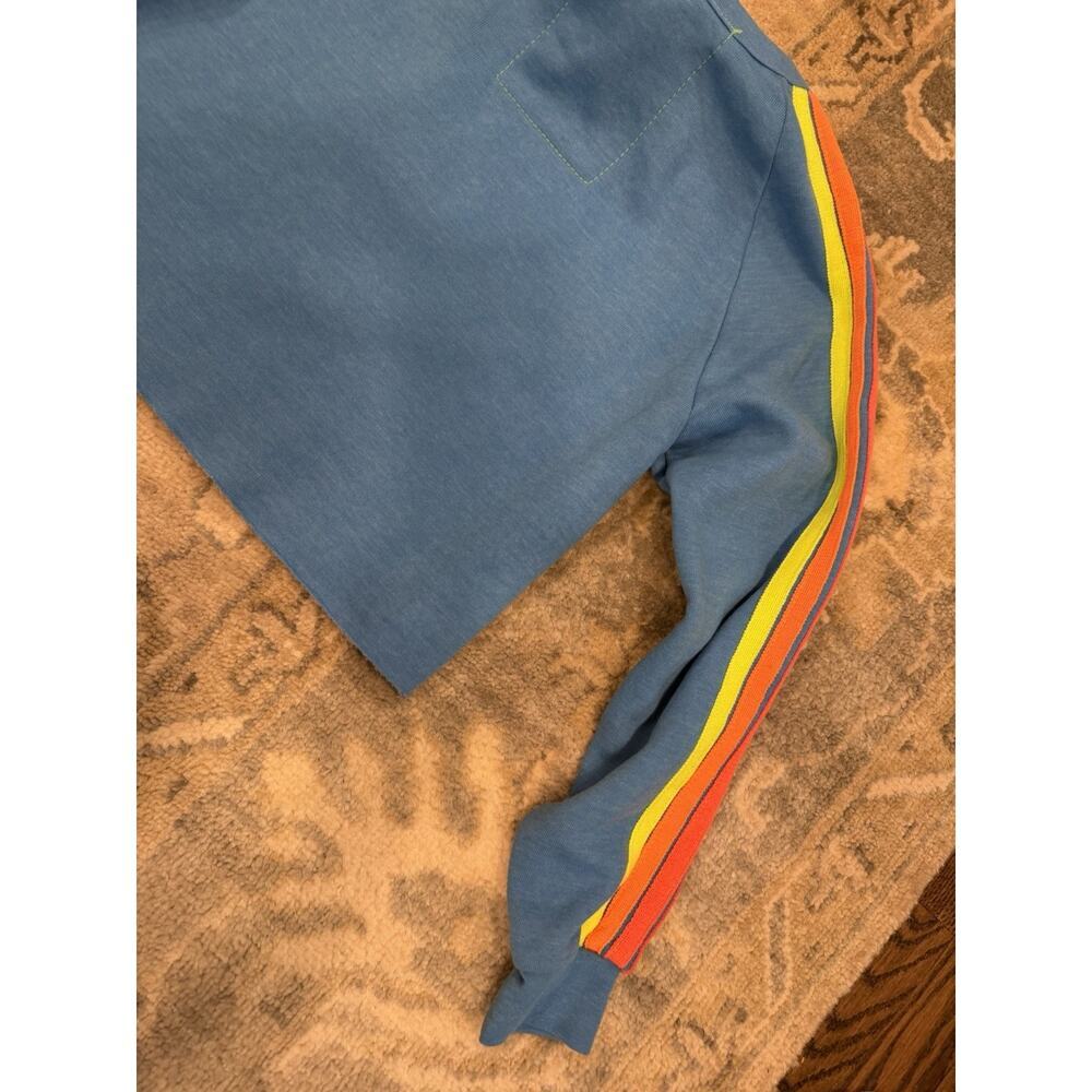 Aviator Nation Blue Crewneck Rainbow Stripe Cropped Sweatshirt Sz S NWT $220 - Picture 15 of 16